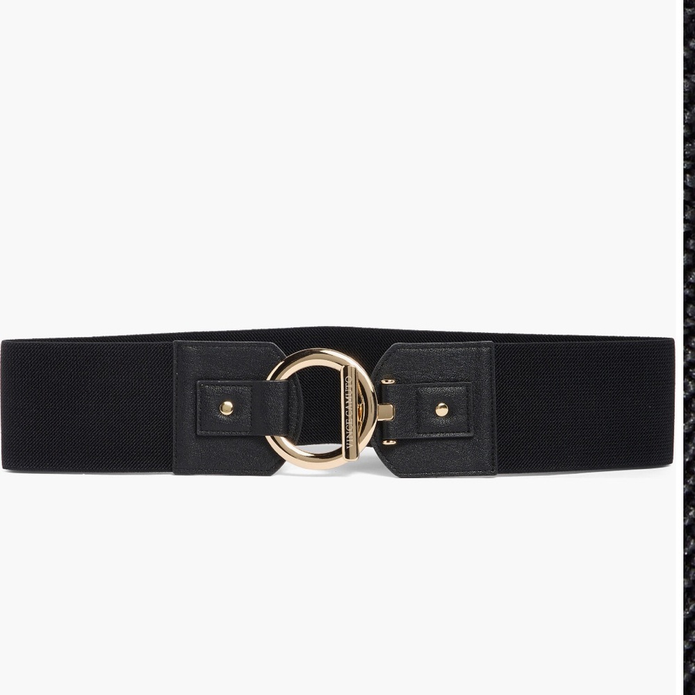 ✨Vince Camuto XIIX Collection 3” wide stretch black gold circle buckle L/XL belt